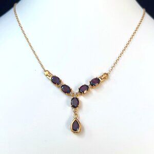 18K Yellow Gold Plated Sterling Silver Garnets & Diamond Necklace 🎉Host Pick🎉